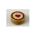 Tile, Round 1 x 1 with Magenta Heart on Bright Light Yellow Pastry Pattern