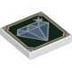 Tile 2 x 2 with Groove with Sparkling Medium Blue and Light Blue Diamond Jewel with White Outline on Dark Green Backgrou...