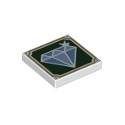 Tile 2 x 2 with Groove with Sparkling Medium Blue and Light Blue Diamond Jewel with White Outline on Dark Green Backgrou...