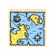 Tile 2 x 2 with Groove with Map Blue Water, Yellow Land, Compass, Pirate Ship and Red "X" Pattern