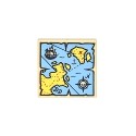 Tile 2 x 2 with Groove with Map Blue Water, Yellow Land, Compass, Pirate Ship and Red "X" Pattern