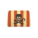 Cloth Sail Rectangle with 2 Holes with Red Vertical Stripes, Black Skull and Crossbones with Hook Pattern