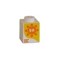 Brick 1 x 1 with Number 50 in Orange Sun on Yellow Background Pattern