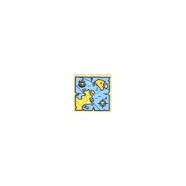 Tile 2 x 2 with Map Blue Water, Yellow Land, Black Pirate Ship, Compass Rose, White Skeleton Head and Red "X" Pattern